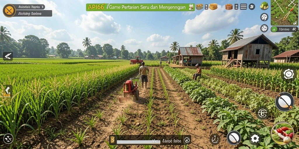 Tampilan gameplay menarik di API66 dengan ladang yang luas dan beraneka tanaman.