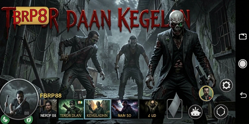 Gameplay mencekam FBRP88 dengan suasana gelap dan hantu menakutkan.