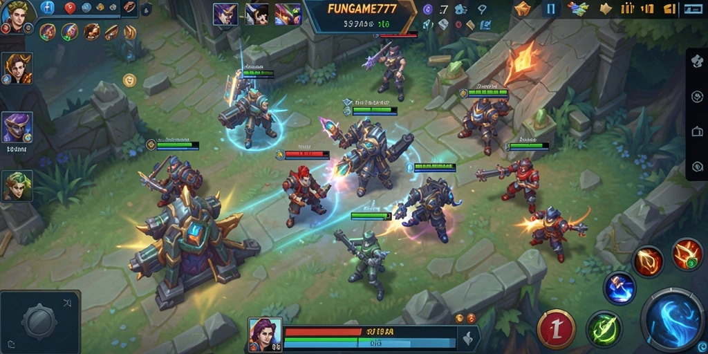 Screenshot FUNGAME777 menampilkan aksi seru dalam pertandingan MOBA.