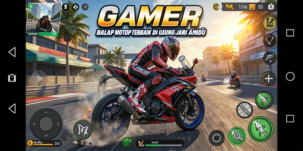 GAMERP menunjukkan aksi balapan motor yang intens dan penuh adrenalin.