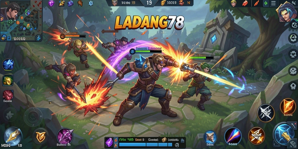 Tampilan gameplay seru dalam LADANG78 yang memperlihatkan aksi pertempuran.