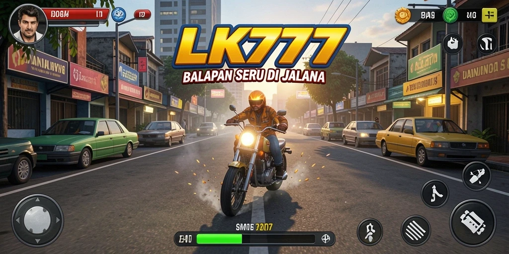 Screenshot gameplay LK777 dengan mobil balap yang melaju kencang.