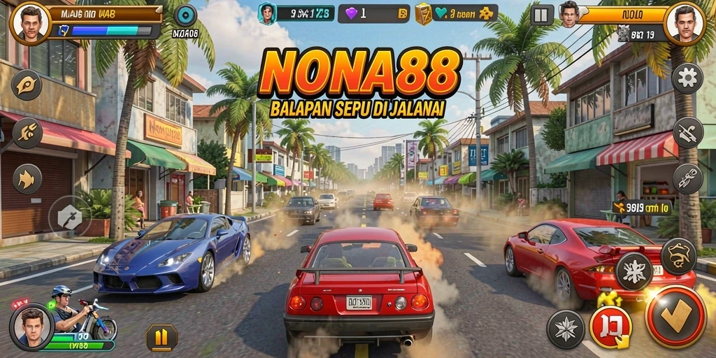 Gameplay balapan NONA88 yang intens dan seru.