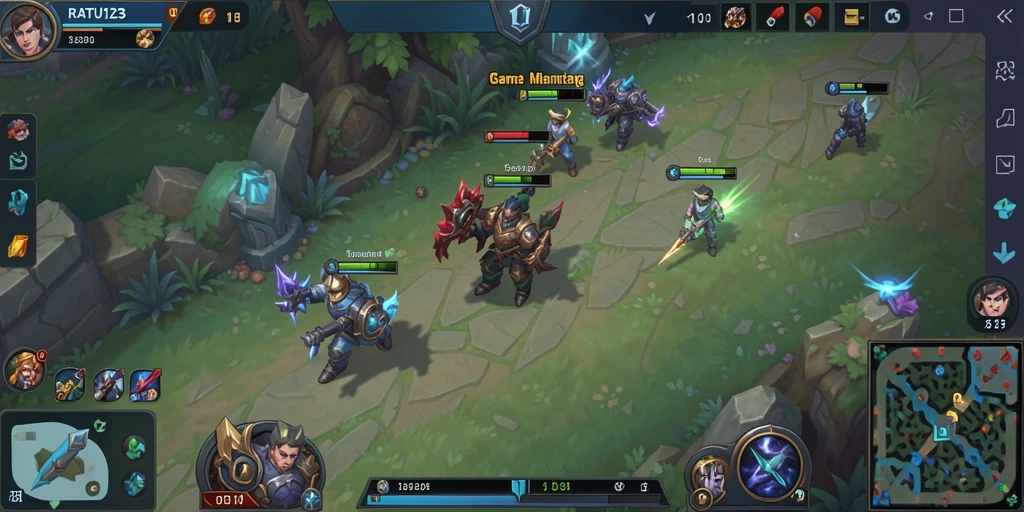 Screenshot menunjukkan aksi intens dalam pertandingan MOBA RATU123.
