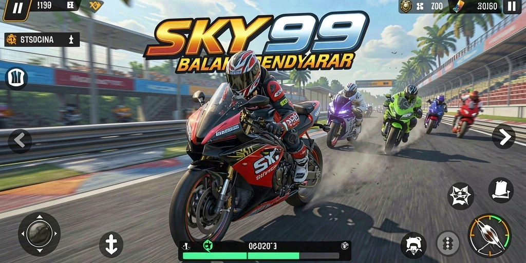 Screenshot utama SKY99 menampilkan kecanggihan balapan motor yang seru.