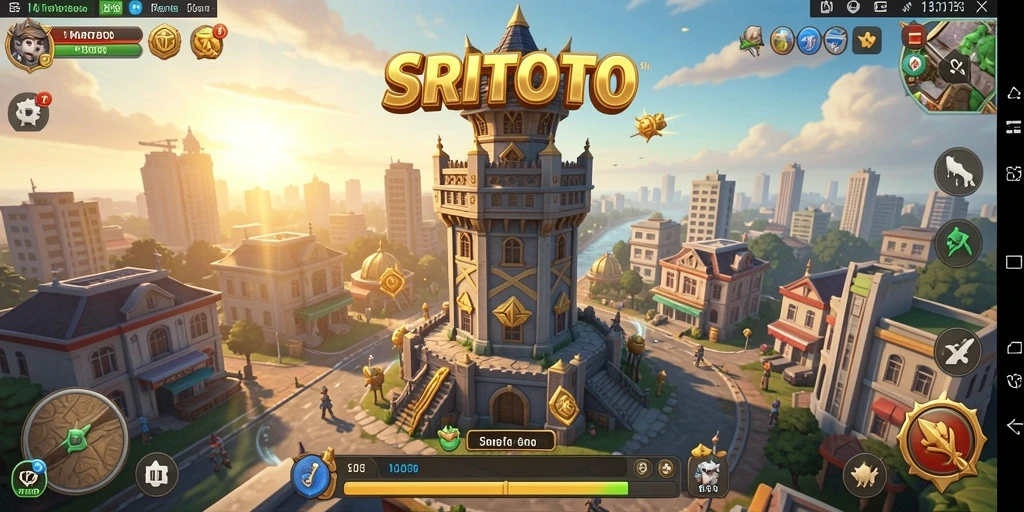Tampilan gameplay SRITOTO yang penuh aksi di medan perang Tower Defense.