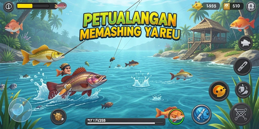 Screenshot TAR555 menampilkan gameplay mendebarkan saat menangkap ikan.