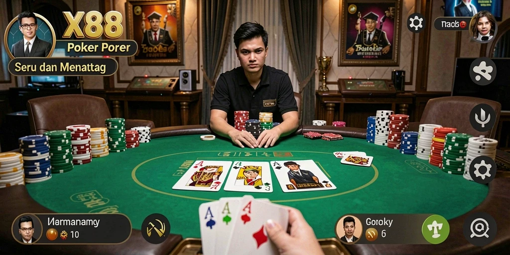 Tampilan gameplay poker yang menarik di X88.